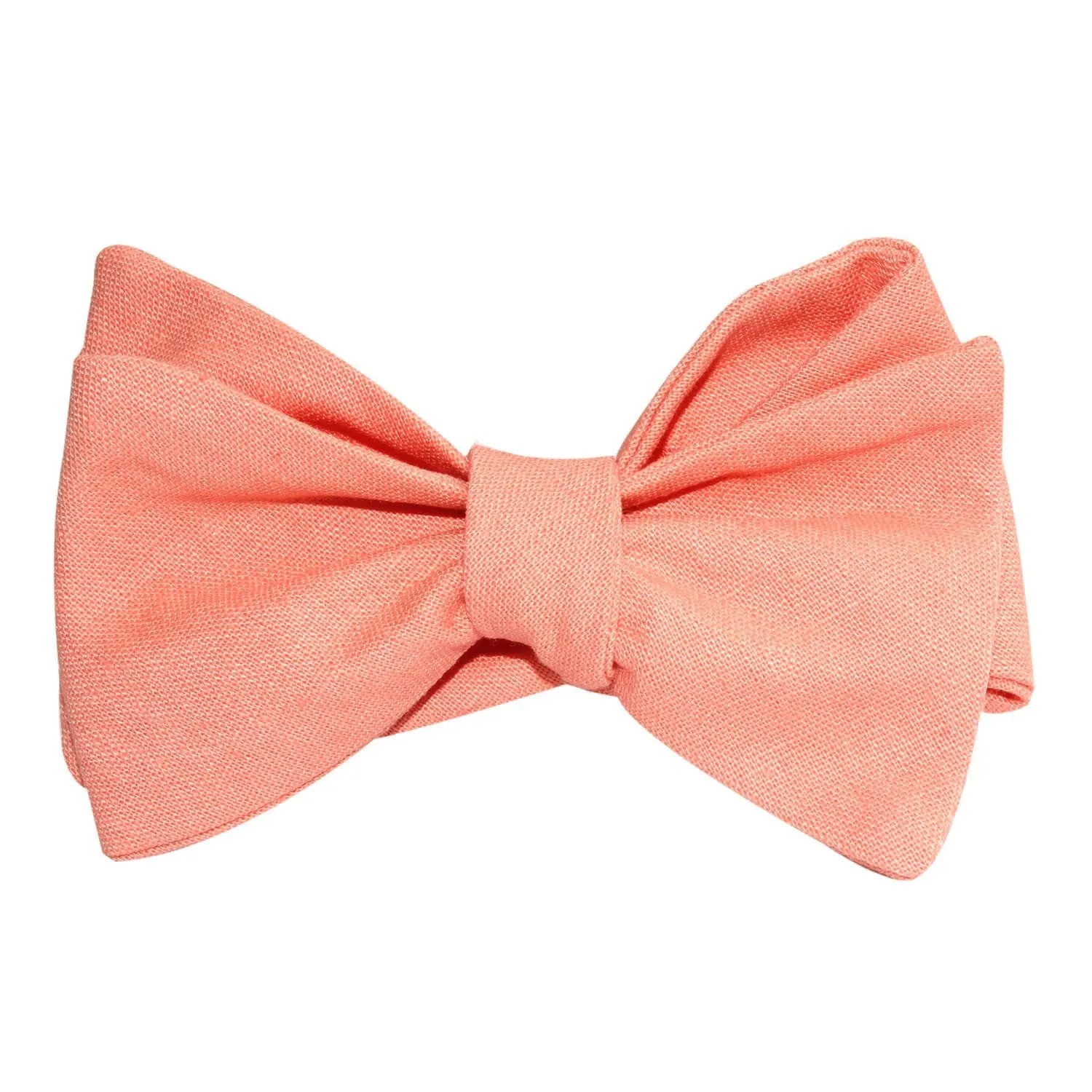 Apricot Peach Slub Linen Self Tie Bow Tie