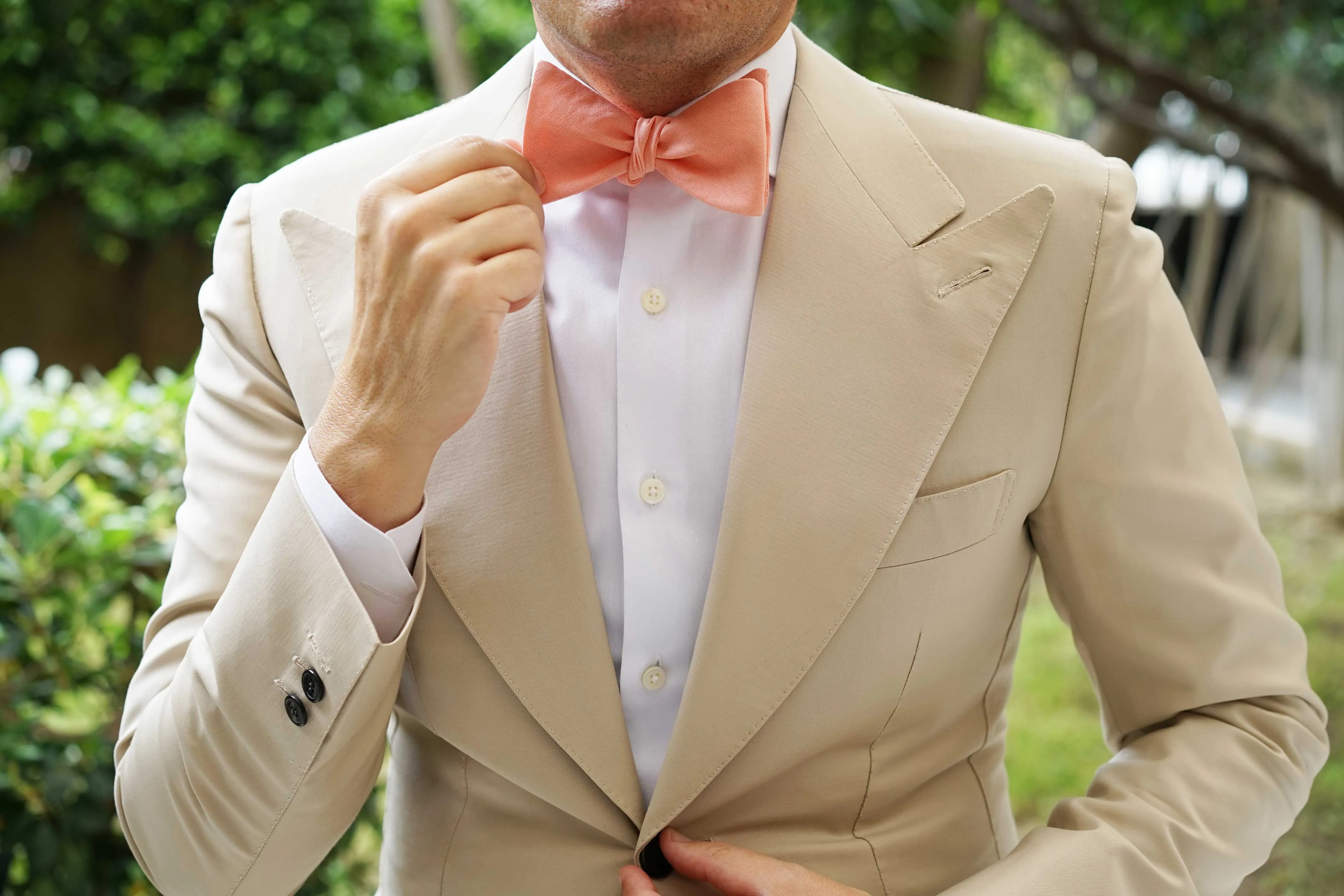 Apricot Peach Slub Linen Self Tie Bow Tie