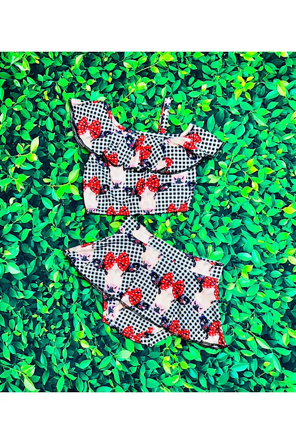 Black & white checkers & cows 2pc baby set XCH0999-9H