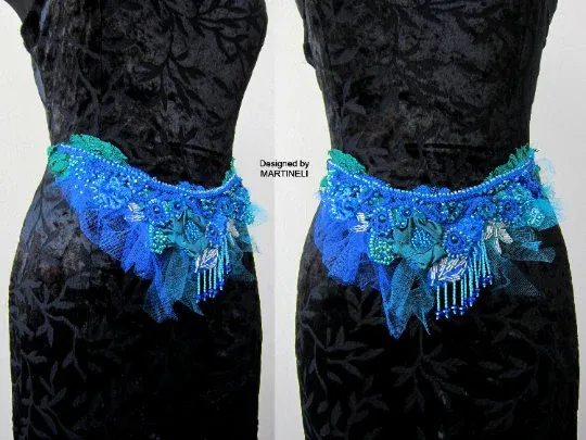 Blue Crystal Statement Necklace,Victorian Beaded Embroidered Necklace