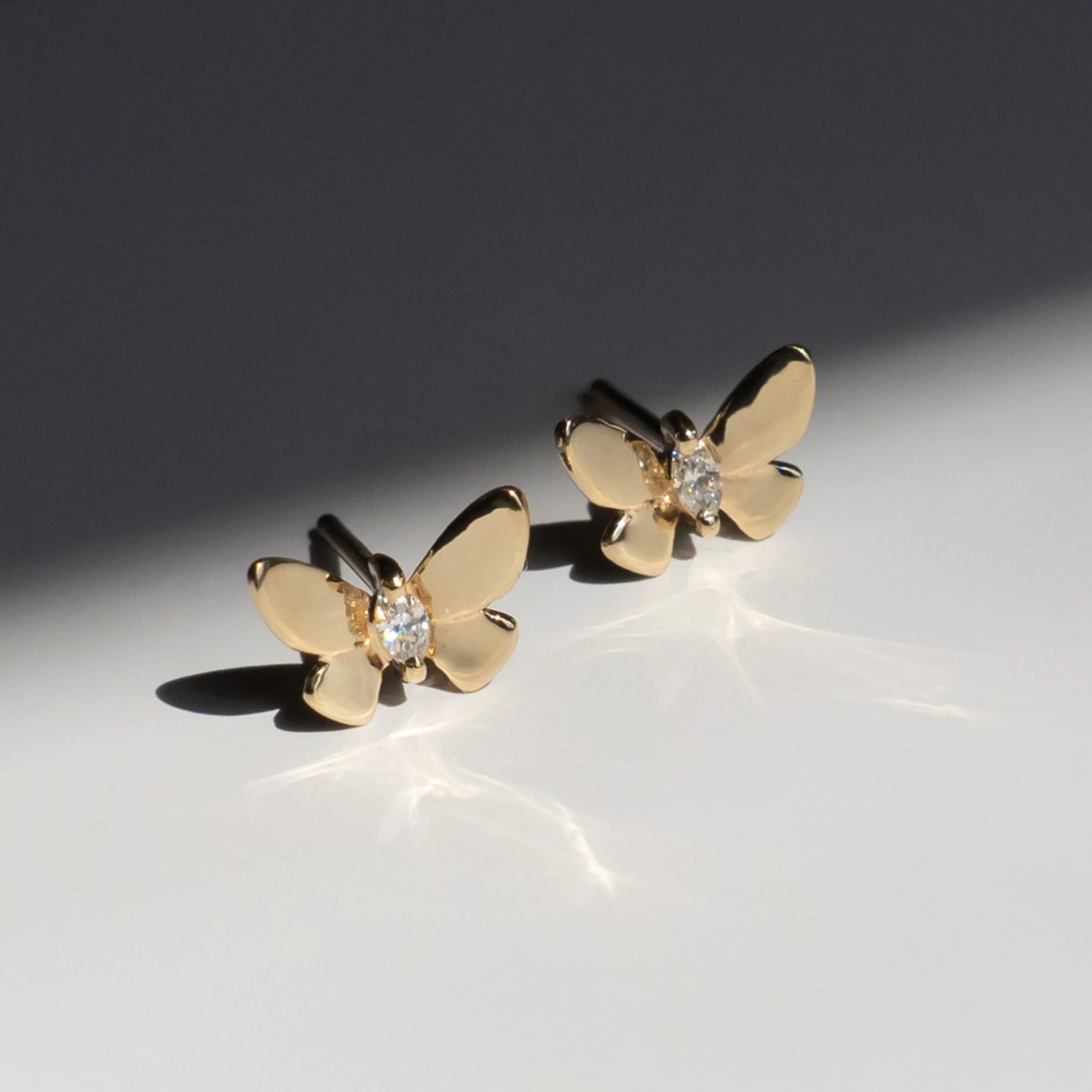Butterfly Diamond Earring - 14K Yellow Gold