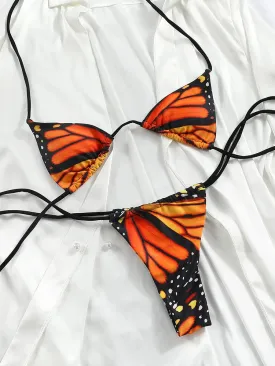 Butterfly Print Triangle Bikini Set