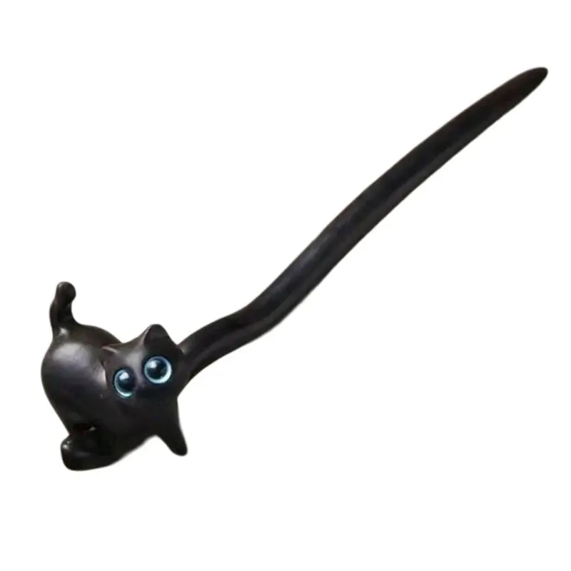 Carved Wood Kitty Hair Sticks