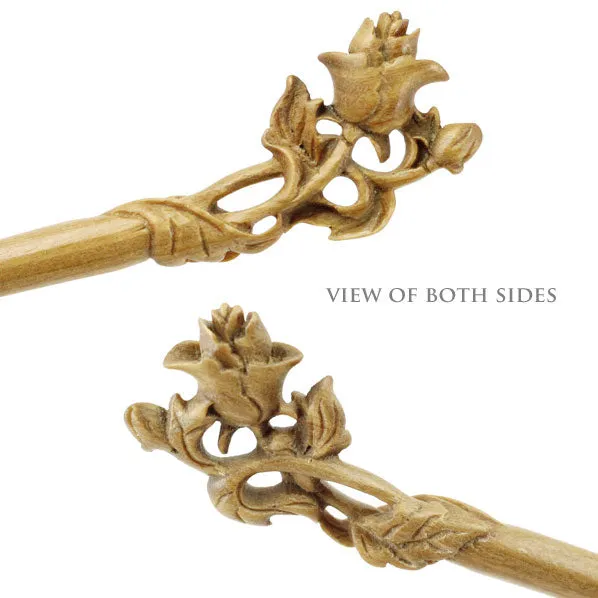 CrystalMood Handmade Carved Wood Hair Stick Lignum-Vitae Rose