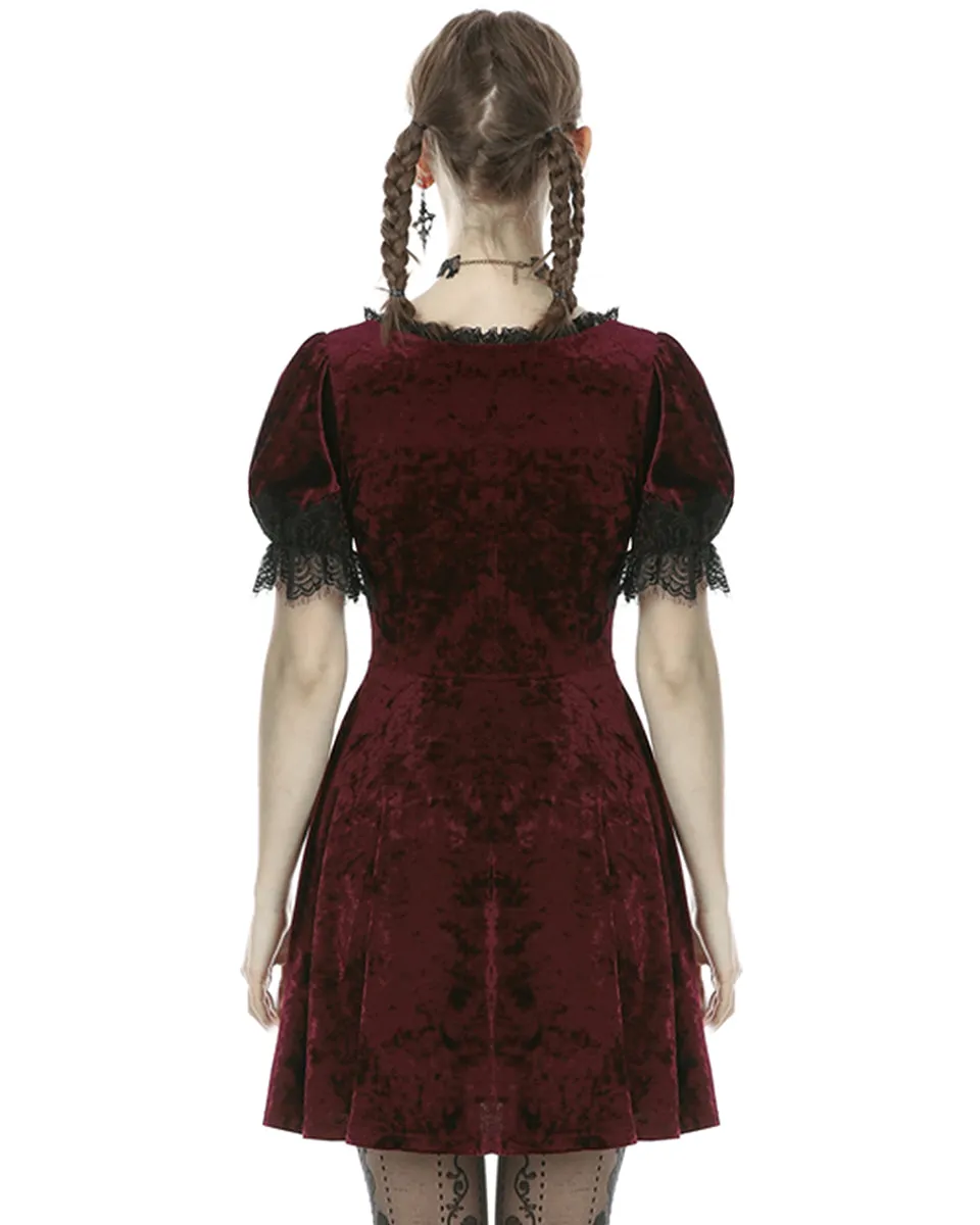 Dark In Love Nightingales Rose Gothic Mini Dress - Red Velvet