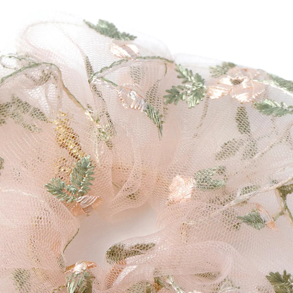 Embroidered Flower  Lace Scrunchie