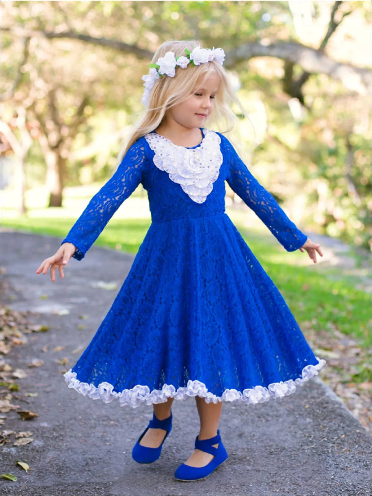 Girls Royal Antique Lace dress w/ Bows
