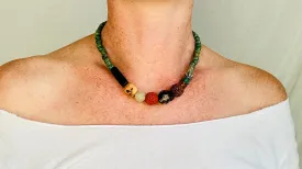 Guatemalita and Assorted Treasures Necklace. Jadeite and Sterling Silver. 2544