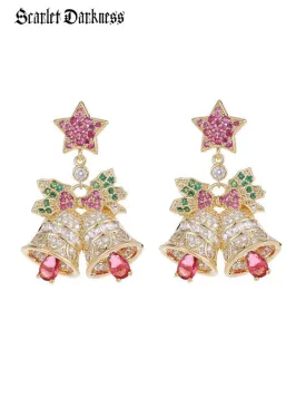 Holiday Limited Vintage Christmas Bell Bow Colorful Earrings