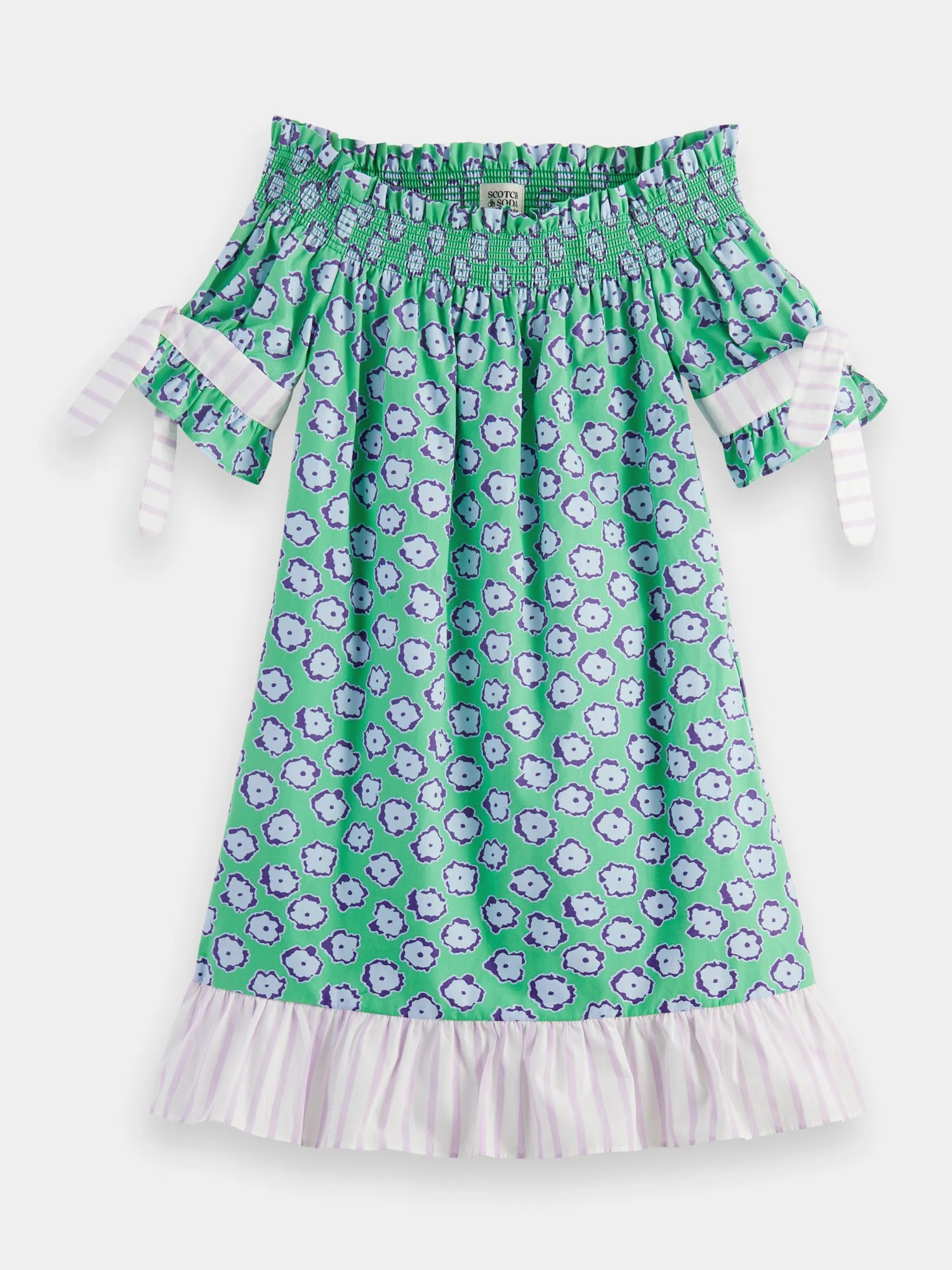 Kids - Printed off-shoulder smocked mini dress