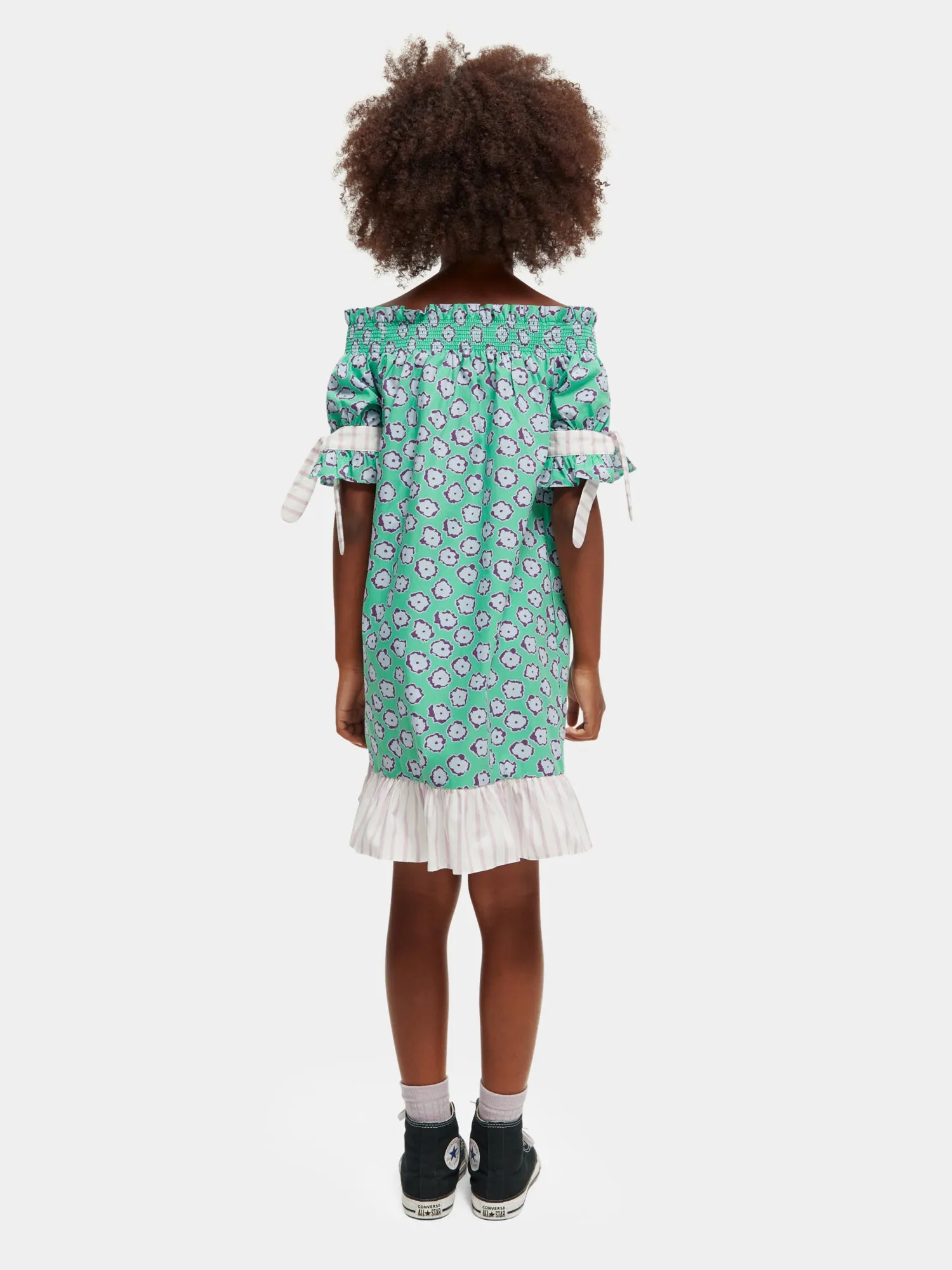 Kids - Printed off-shoulder smocked mini dress