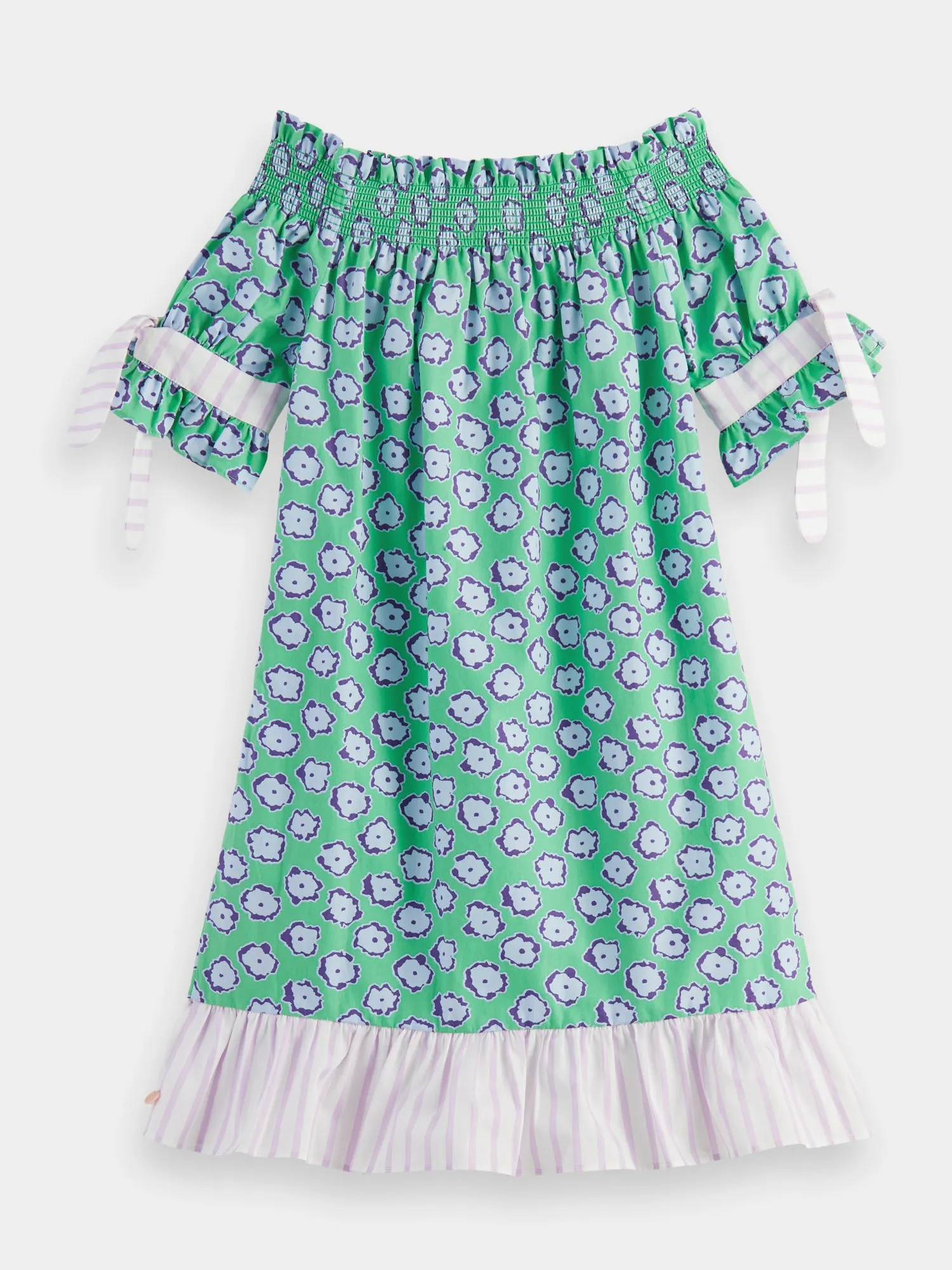 Kids - Printed off-shoulder smocked mini dress