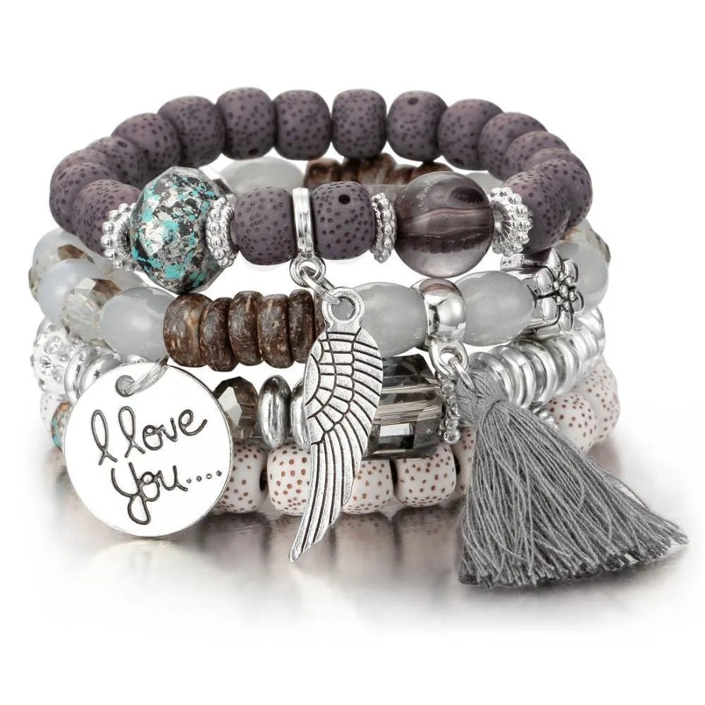Natural Stone Bead Bangles Set