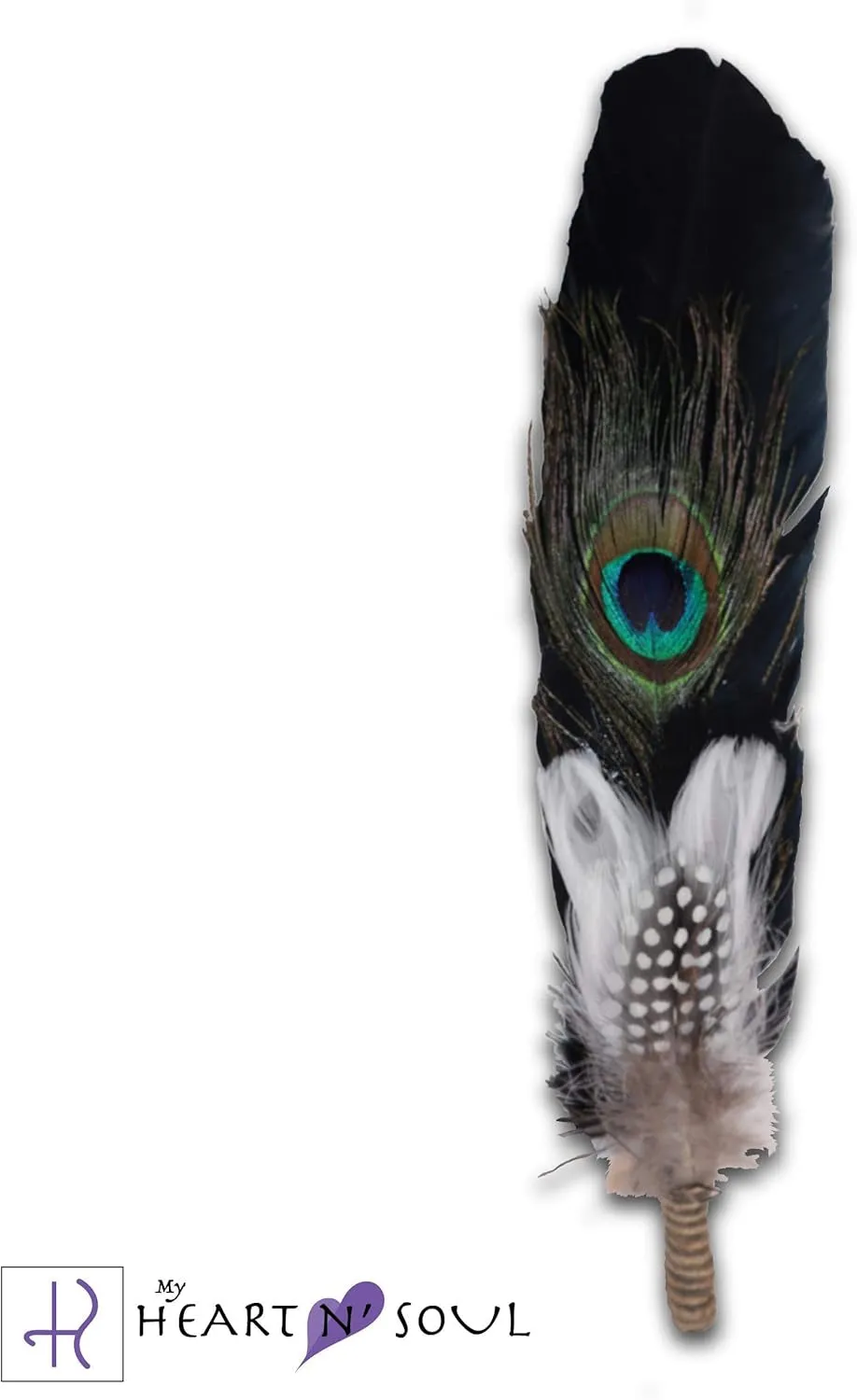 New Smudge Kit with Sage, Turkey and Peacock Feather, Unique Homecrafted Energy Cleansing Clearing Spiritual Practice House Smudging - Detailed Instructions for Beginners (Black/White)
