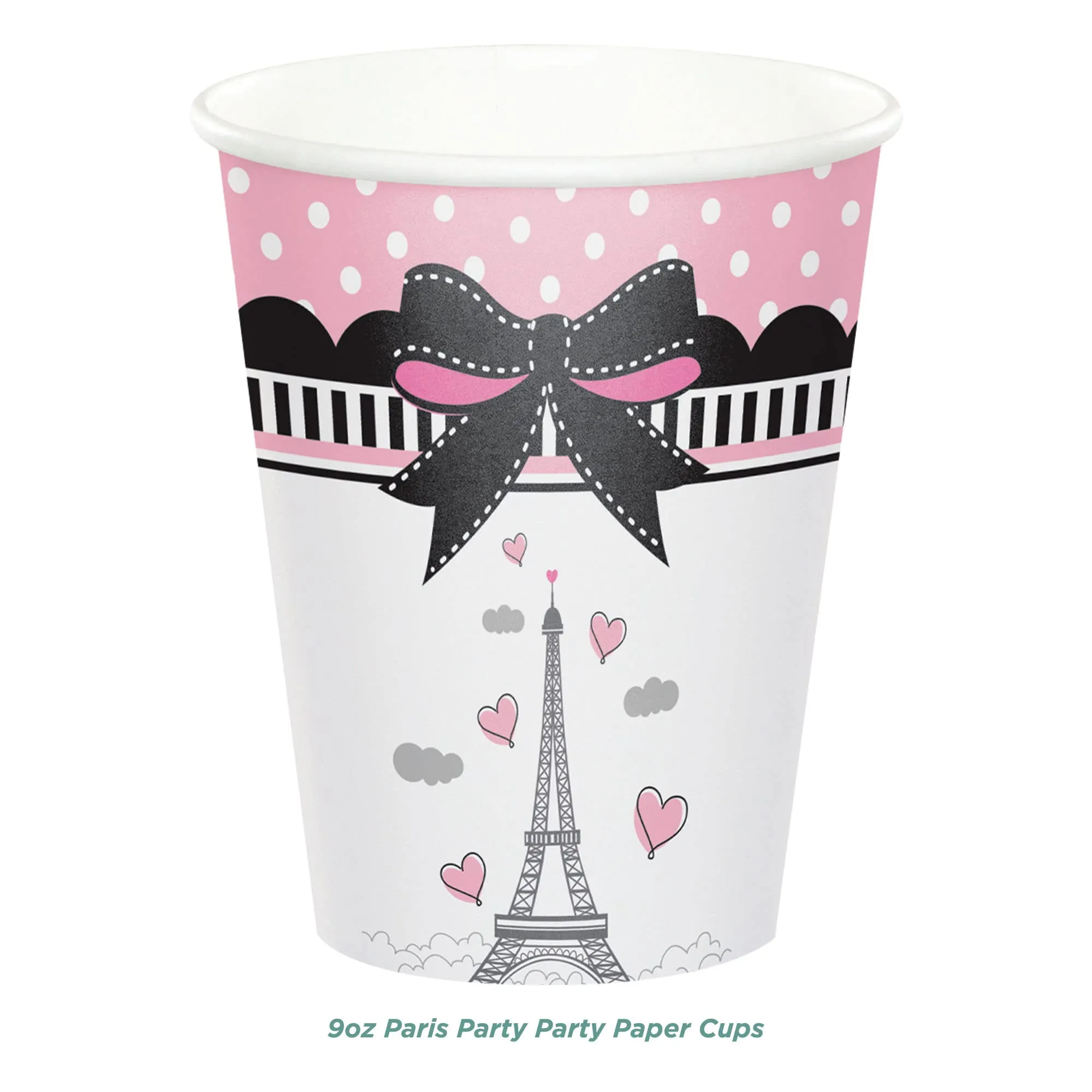 Paris Party Supplies - French Theme Paper Dessert Plates, Beverage Napkins, Cups, Forks, and Table Cover Set (Serves 16)