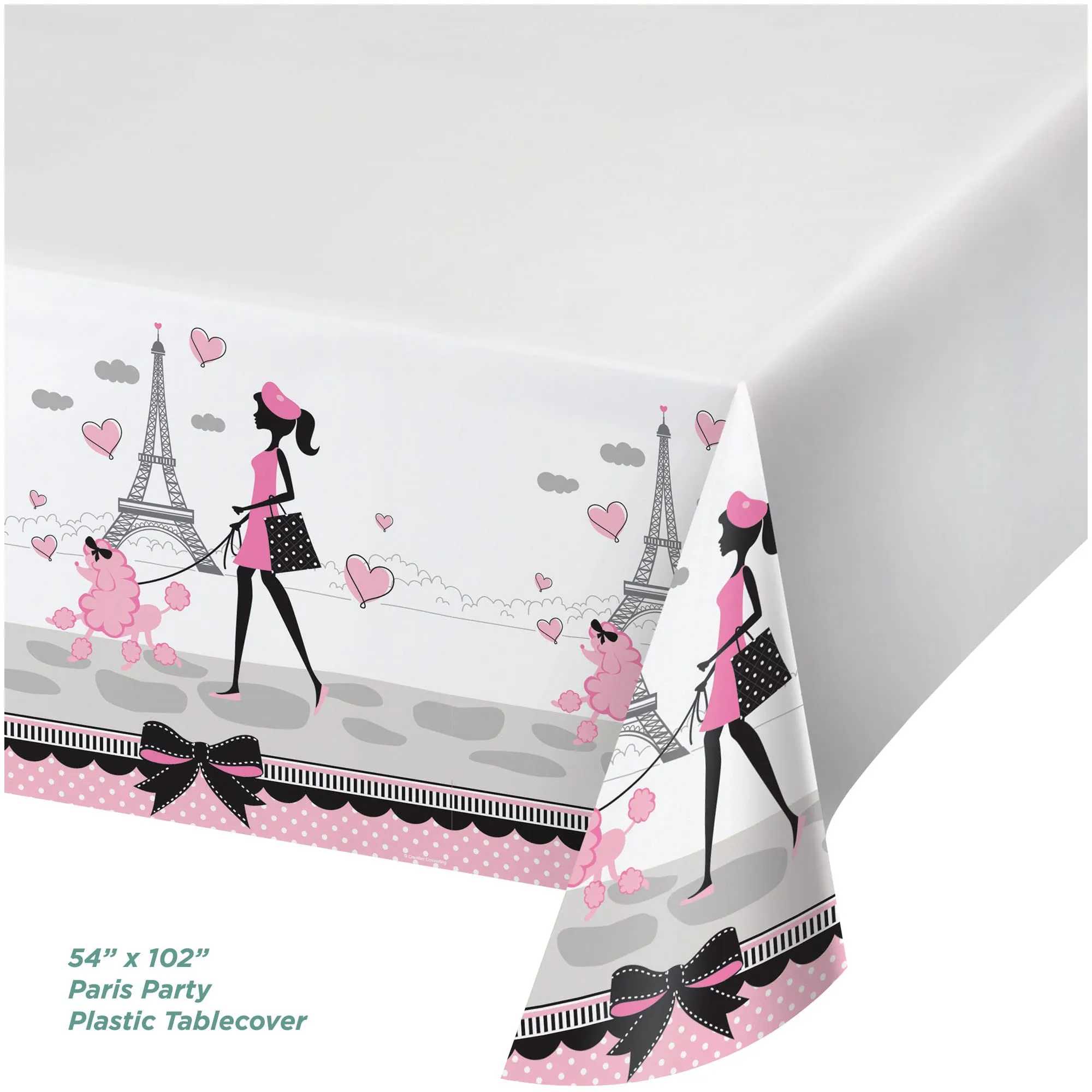 Paris Party Supplies - French Theme Paper Dessert Plates, Beverage Napkins, Cups, Forks, and Table Cover Set (Serves 16)