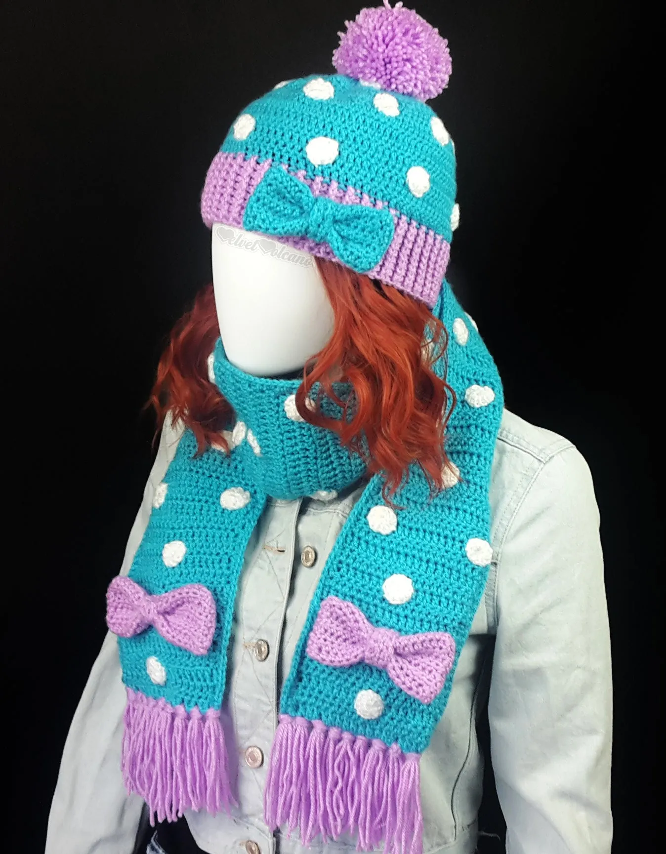 Polka Dot Bow Scarf (Custom Colour)