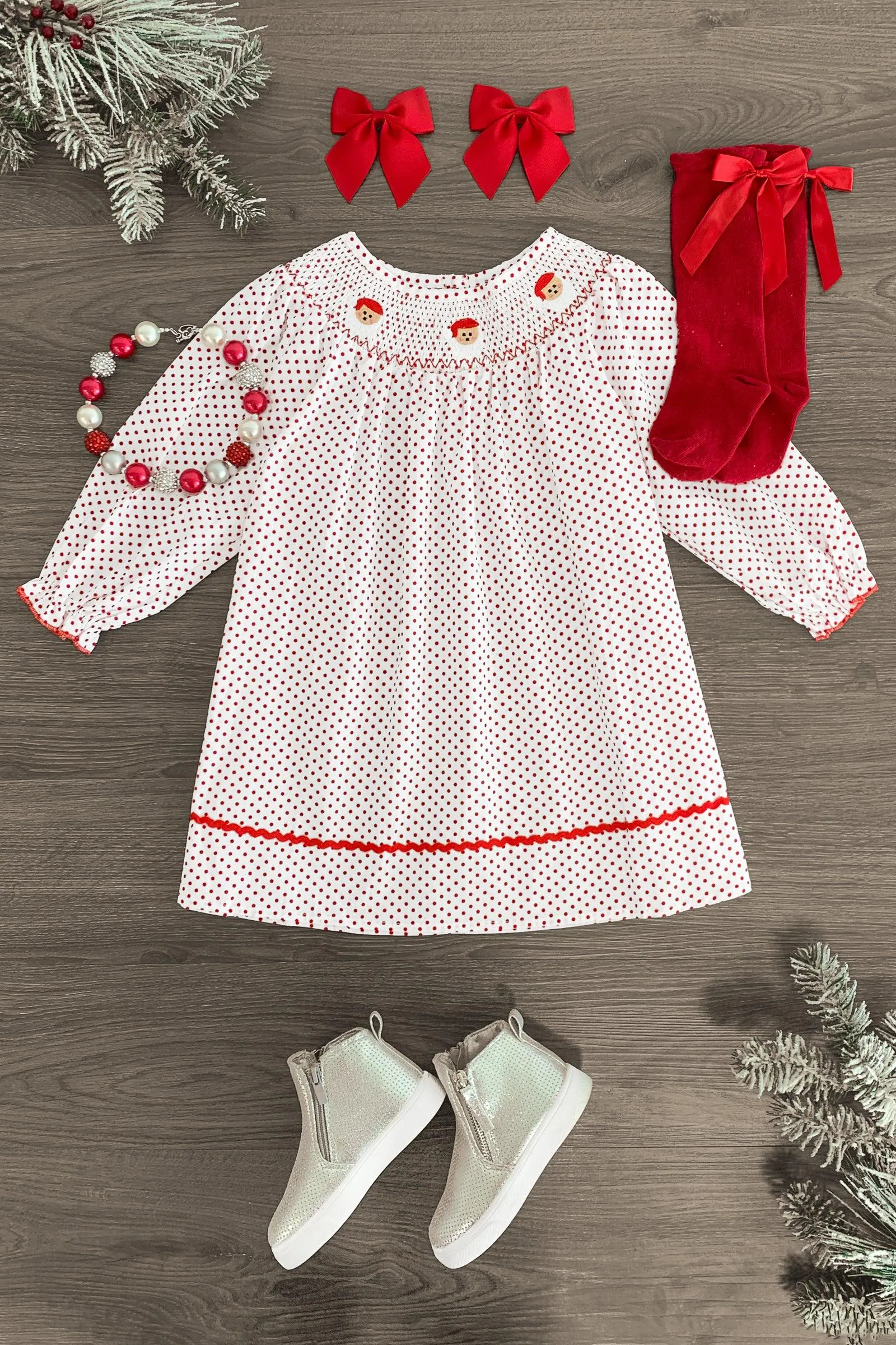 Polka Dot Embroidered Santa Dress