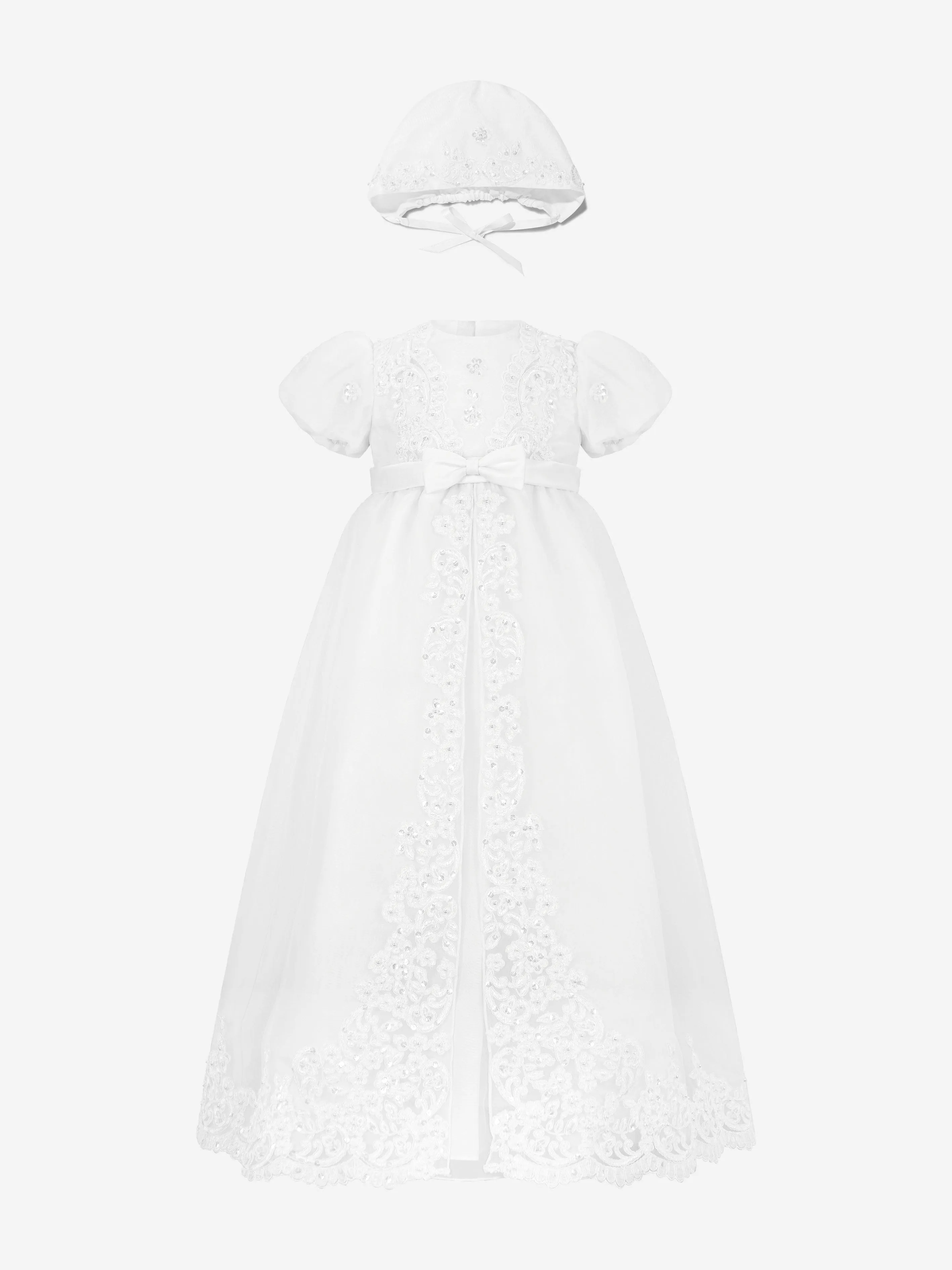 Sarah Louise Baby Girls Christening Robe And Bonnet in White