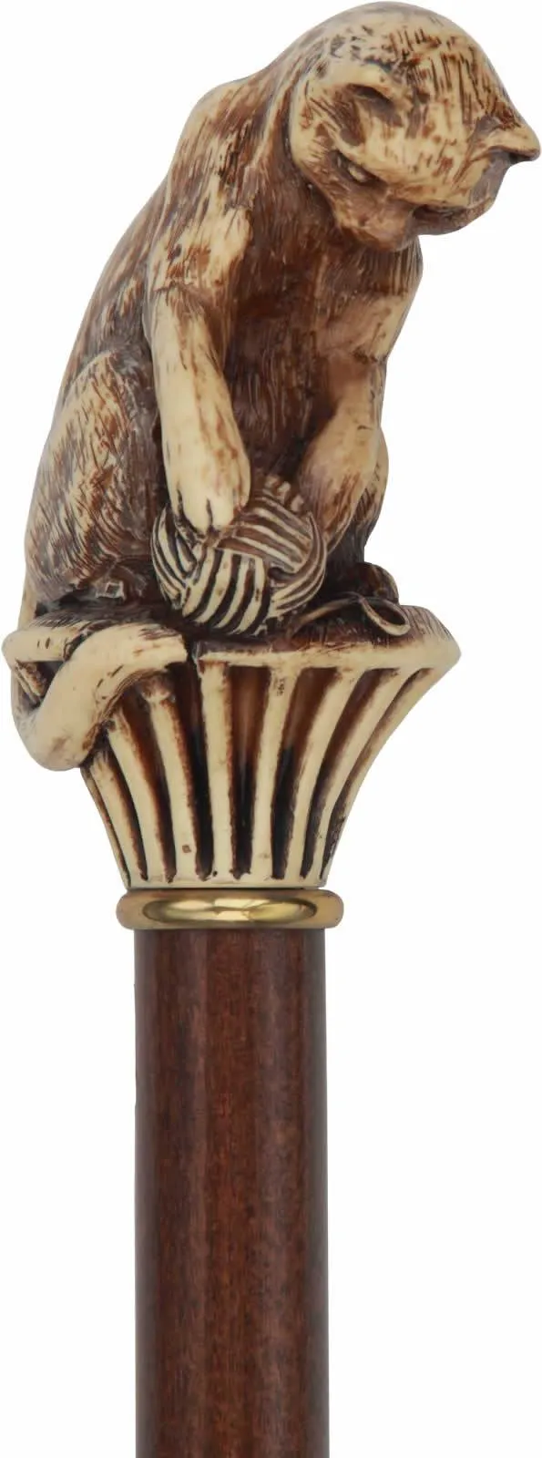 Scratch and Dent Sepia Cat Walking Stick With Beechwood Shaft and Brass Collar V2405