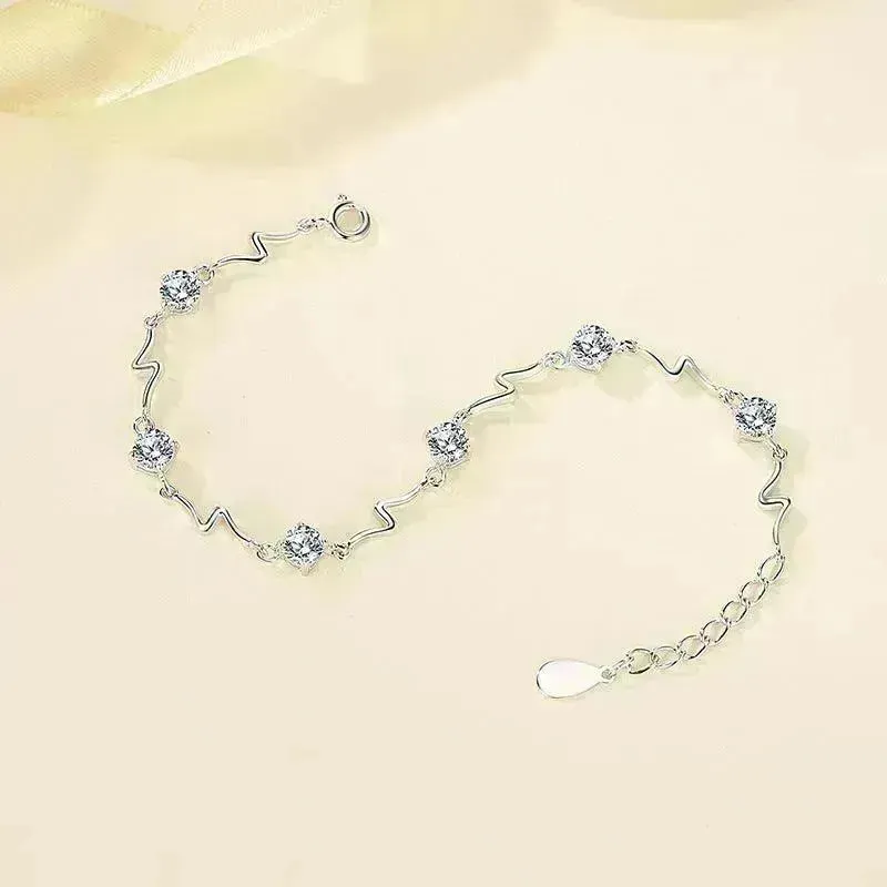 Sterling Silver Heartbeat Crystal Bracelet Female Lightning Silver Bracelet for Women