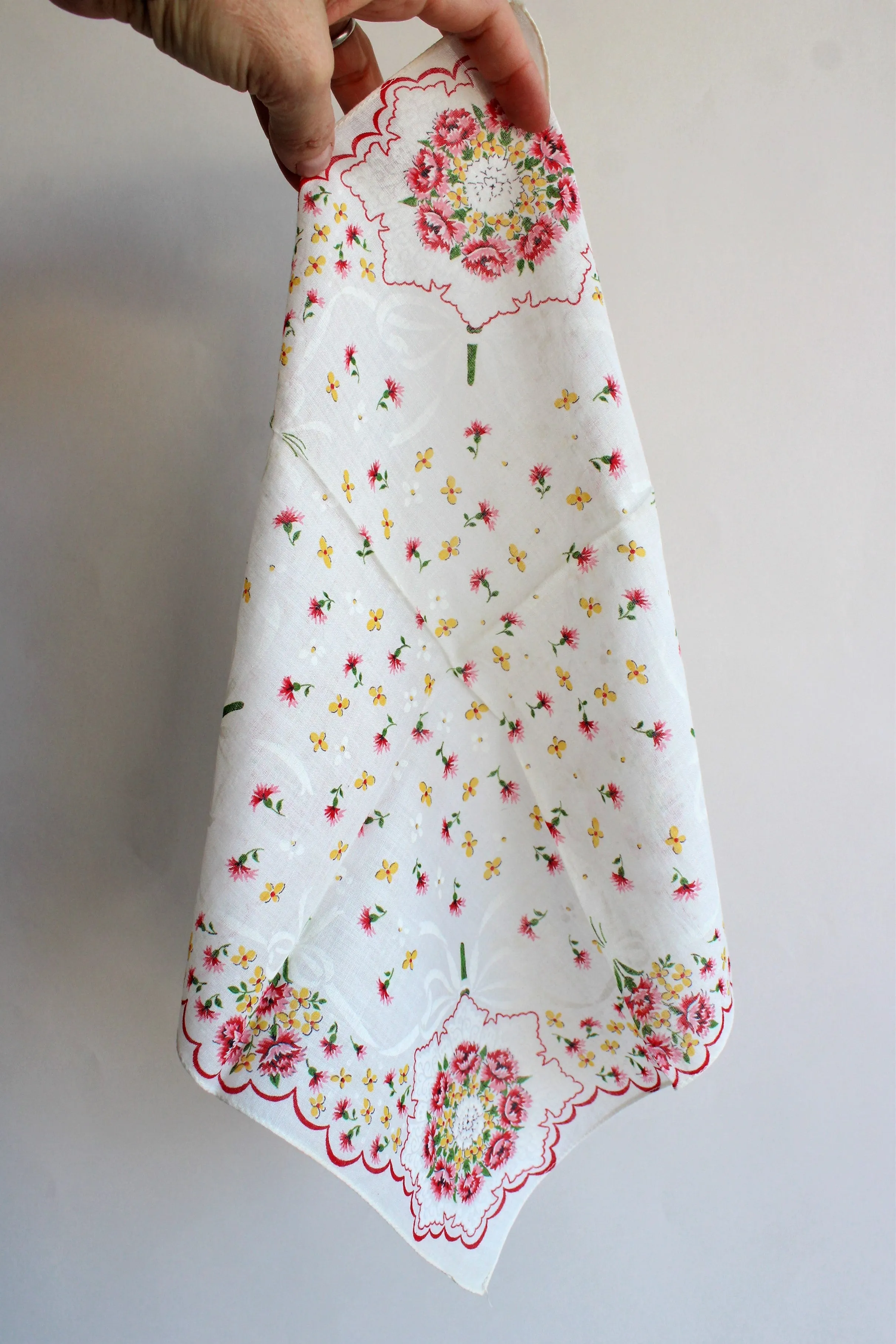 Vintage Pink and Yellow Floral Print Hankie