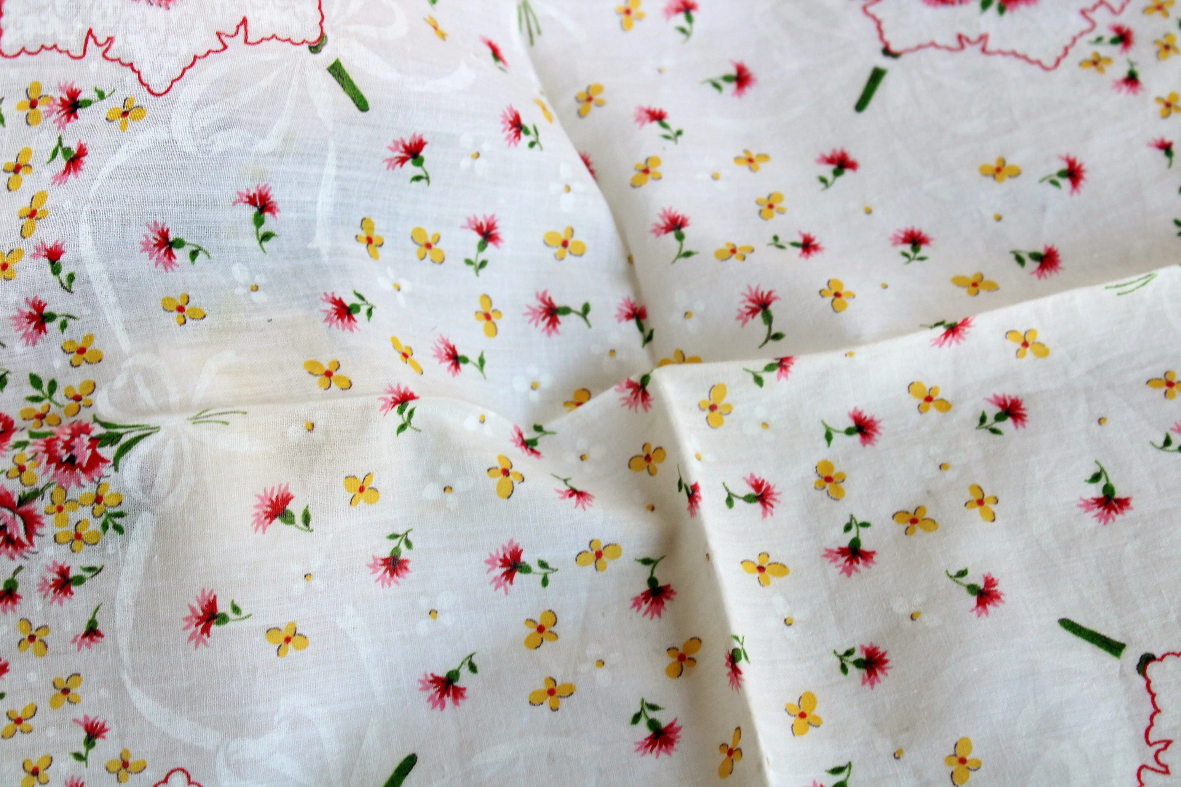 Vintage Pink and Yellow Floral Print Hankie