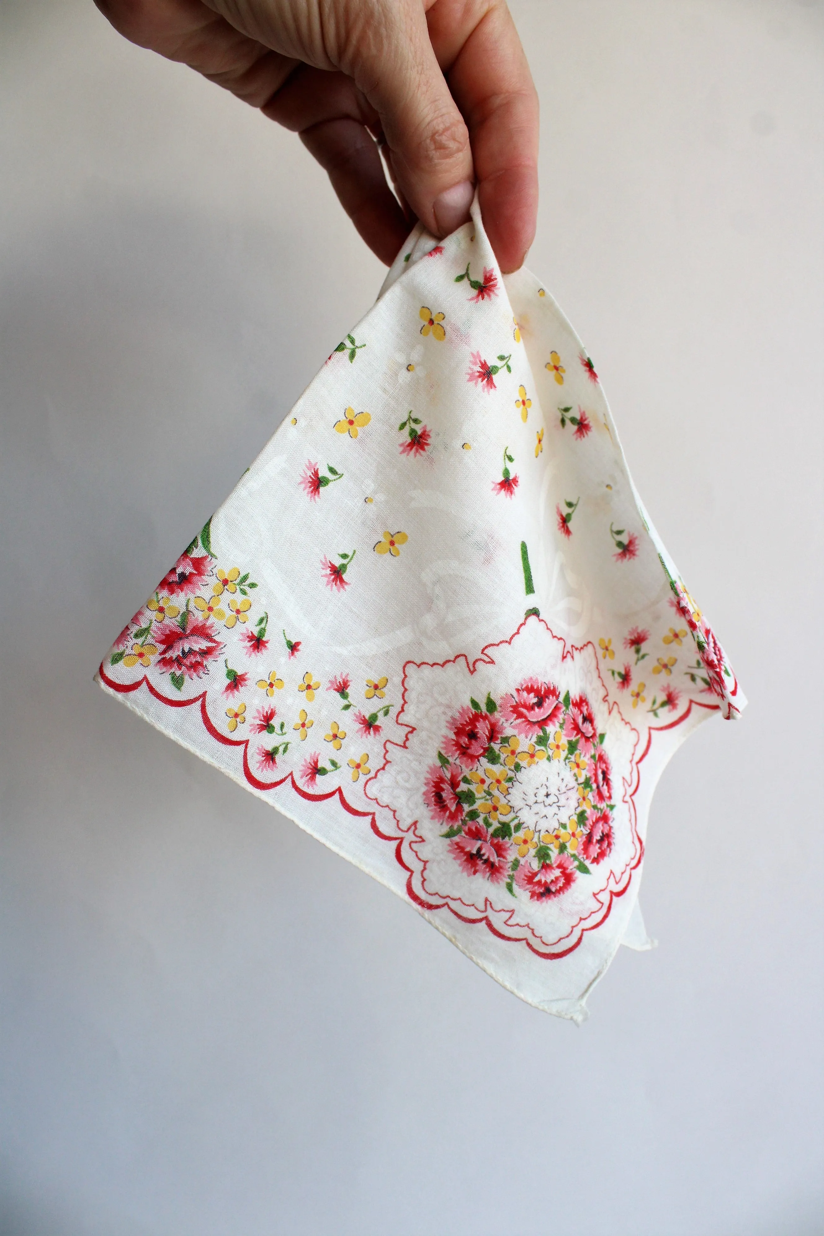 Vintage Pink and Yellow Floral Print Hankie