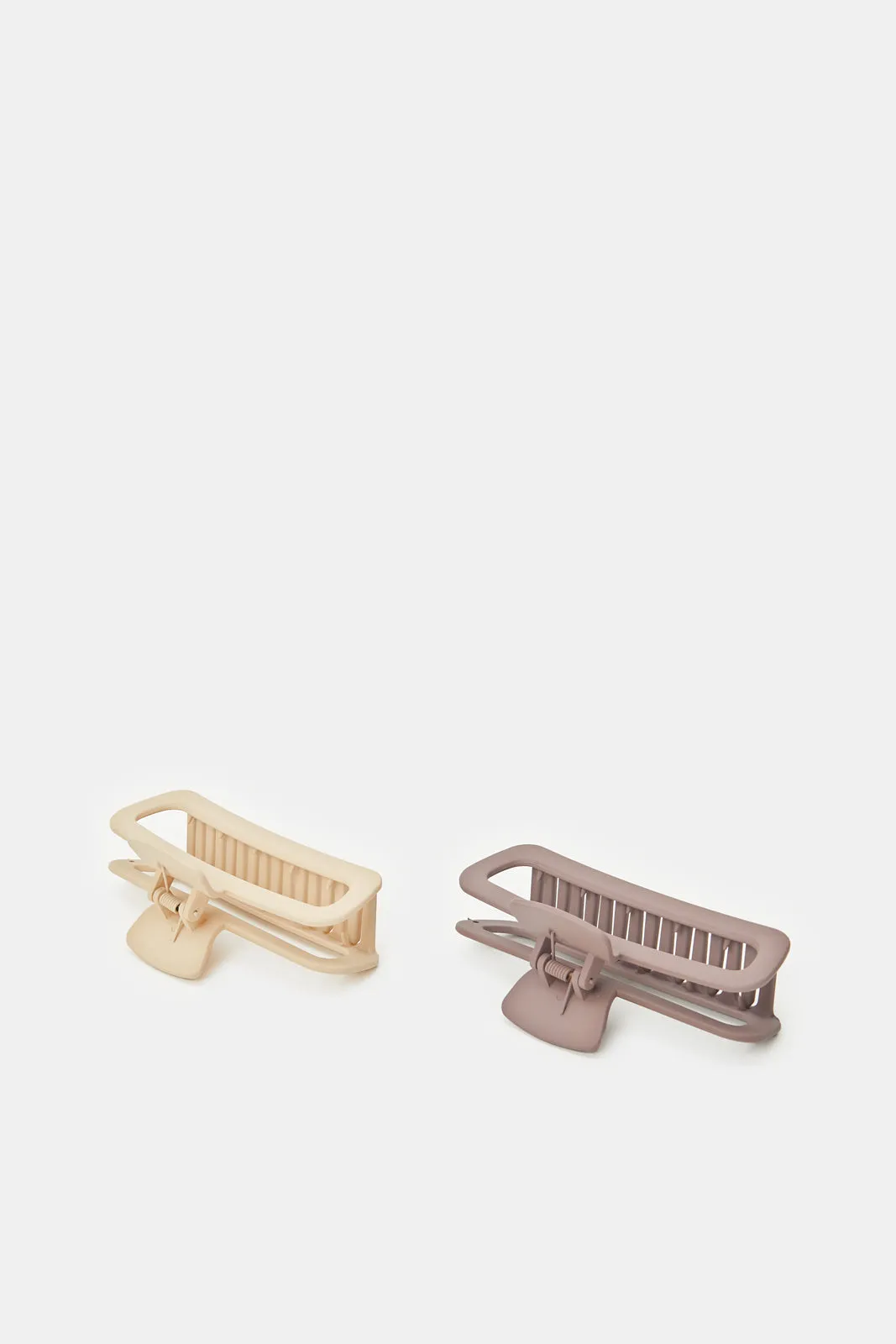 Women Plain Purple And Beige Hair Claw Set (2 Piece)