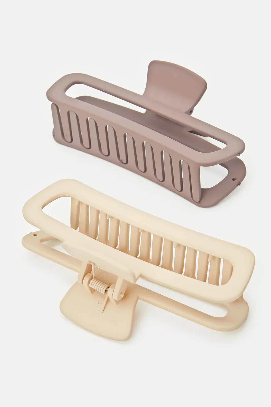 Women Plain Purple And Beige Hair Claw Set (2 Piece)