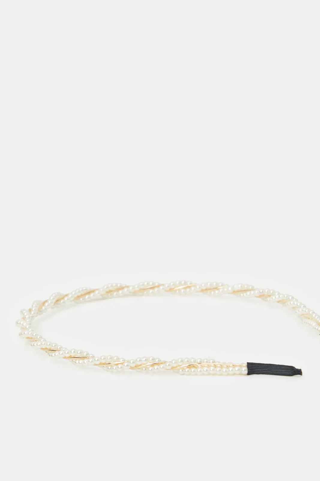 Women White And Gold Pearl Embellished Headband (2 Piece)