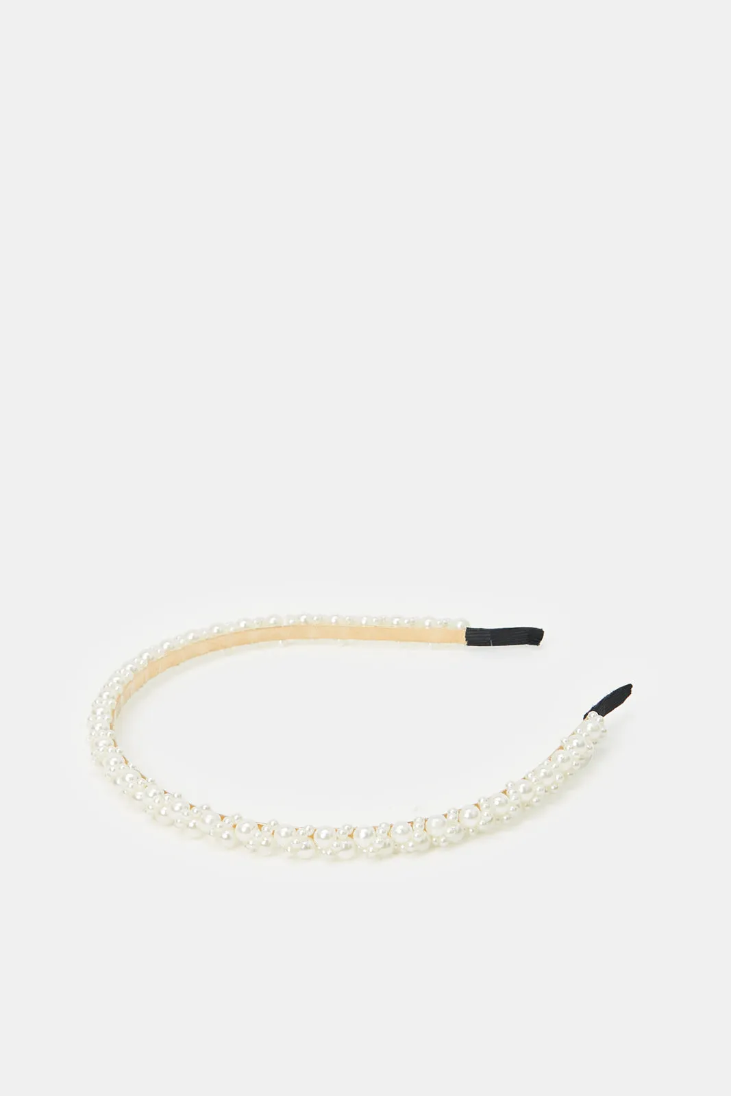 Women White And Gold Pearl Embellished Headband (2 Piece)