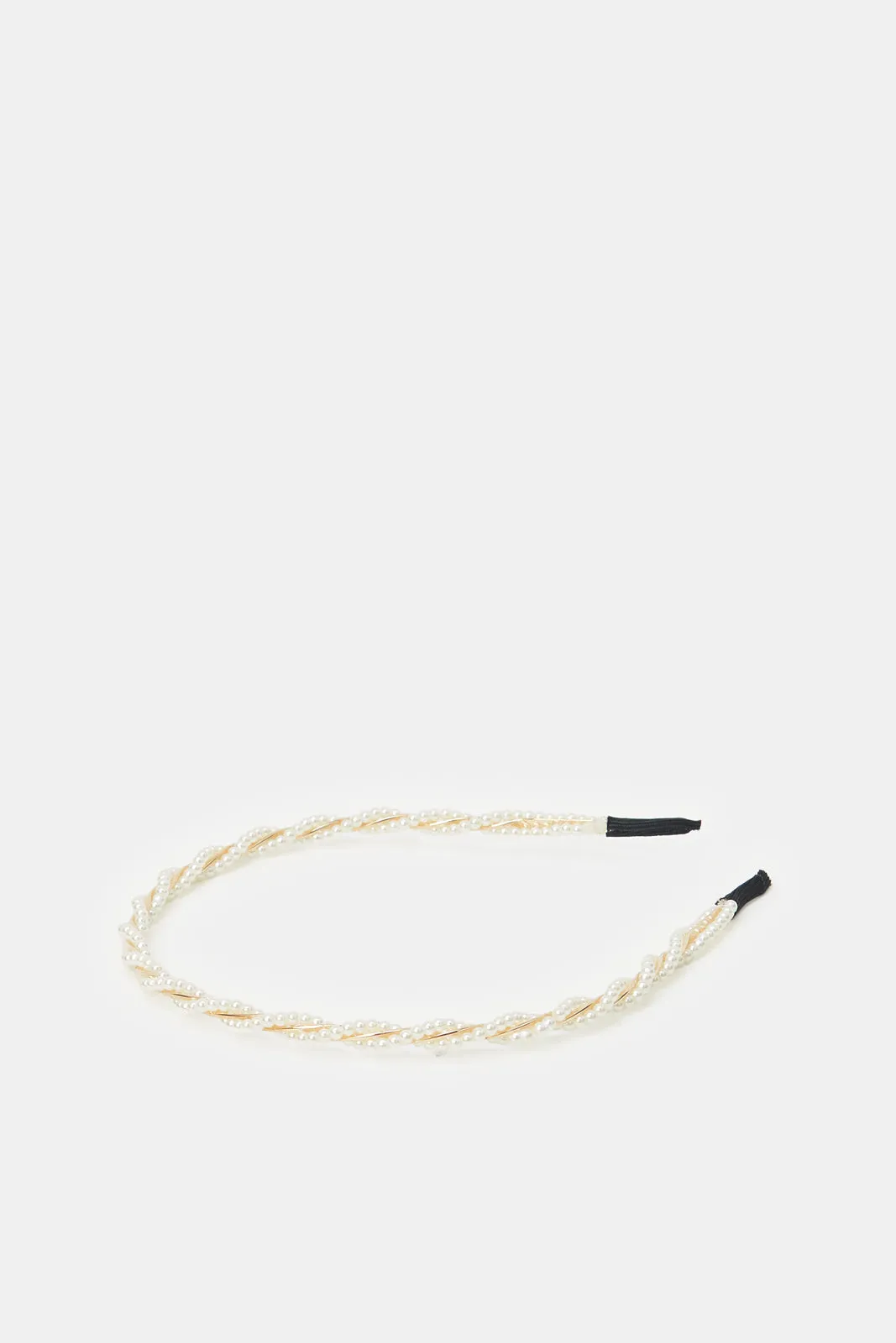Women White And Gold Pearl Embellished Headband (2 Piece)