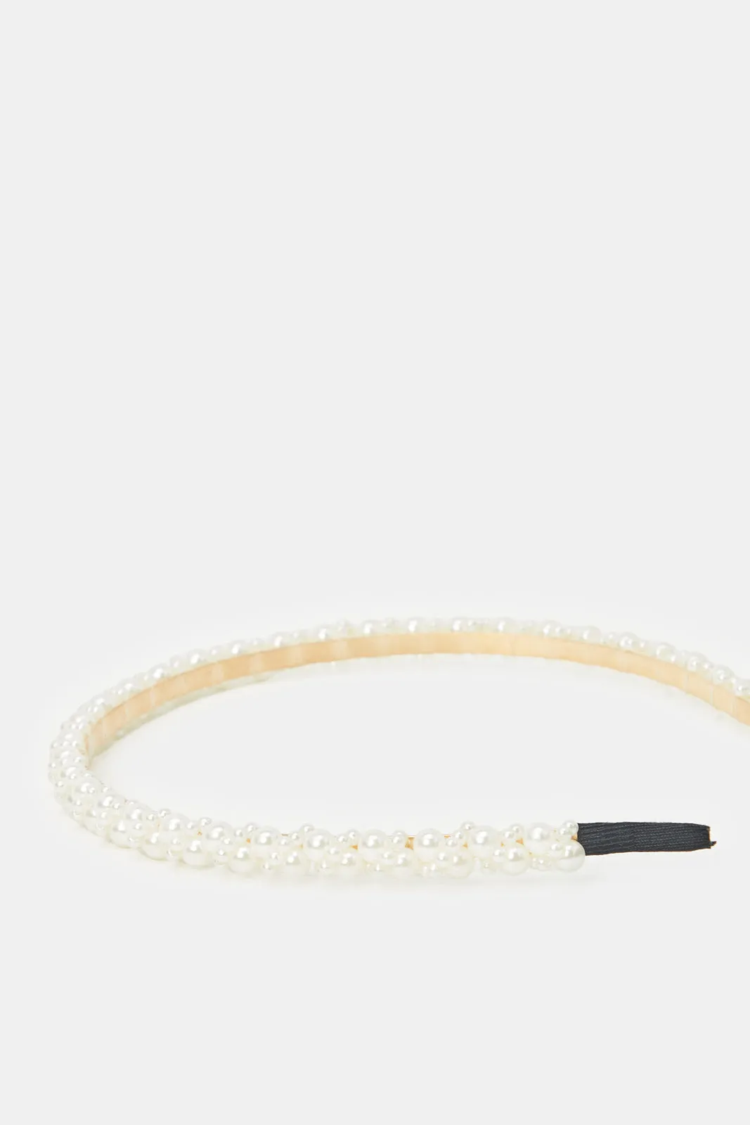 Women White And Gold Pearl Embellished Headband (2 Piece)