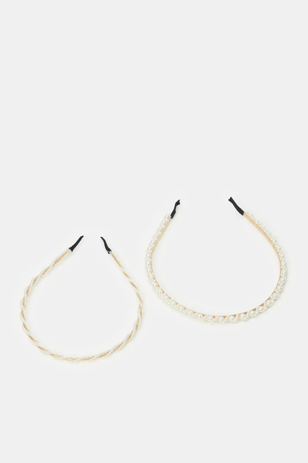 Women White And Gold Pearl Embellished Headband (2 Piece)