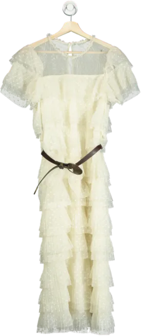 Zara Cream Ruffled Midi Dress UK S